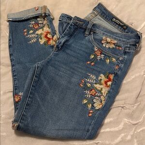 Blank NYC Blue Jeans with Colorful Floral Embroidery